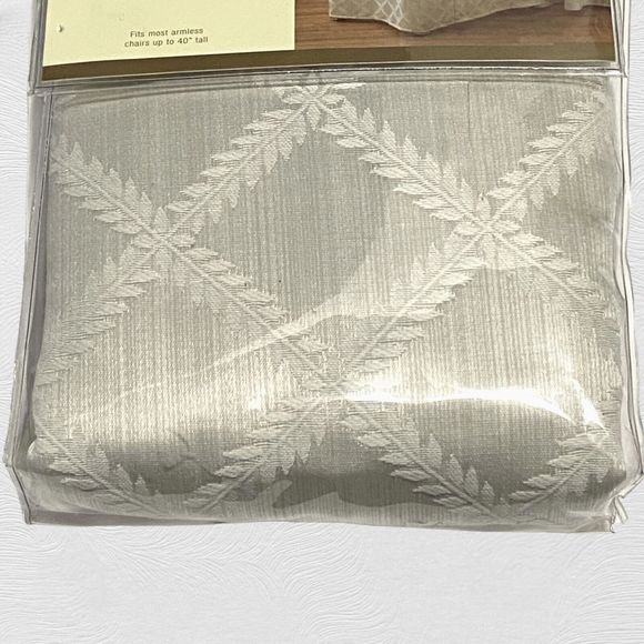 Lenox Dining Room Chair Cover Platinum Laurel Leaf Damask 40” Replacement New - Picture 3 of 5